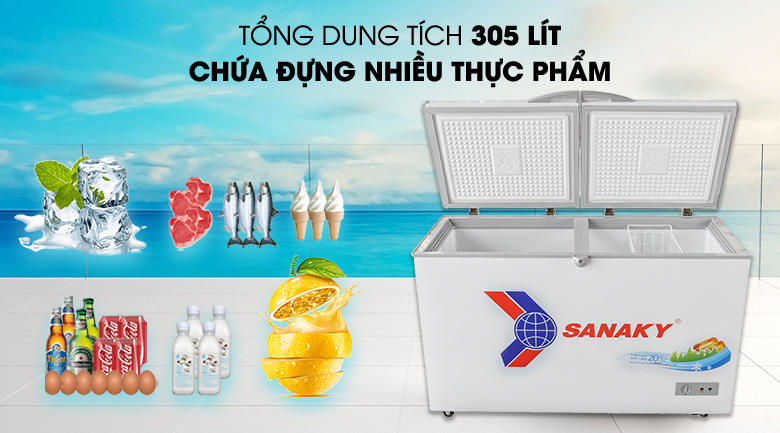 Tủ đông Sanaky 305 lít VH-4099A1 chứa được nhiều loại thực phẩm